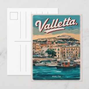 Carte Postale La Valette vintage, Malte voyage souvenirs et cade