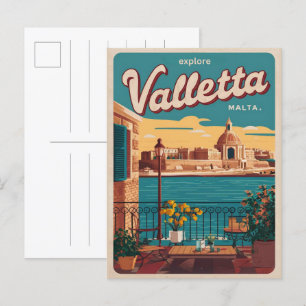 Carte Postale La Valette vintage, Malte voyage souvenirs et cade
