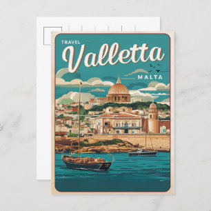 Carte Postale La Valette vintage, Malte voyage souvenirs et cade