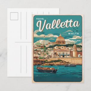 Carte Postale La Valette vintage, Malte voyage souvenirs et cade