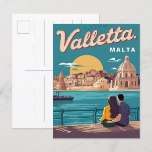 Carte Postale La Valette vintage, Malte voyage souvenirs et cade