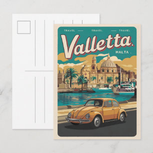 Carte Postale La Valette vintage, Malte voyage souvenirs et cade
