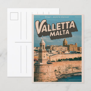 Carte Postale La Valette vintage, Malte voyage souvenirs et cade