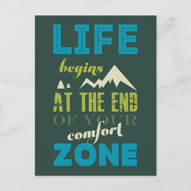 Carte Postale La vie commence la typographie des citations inspi (Devant)