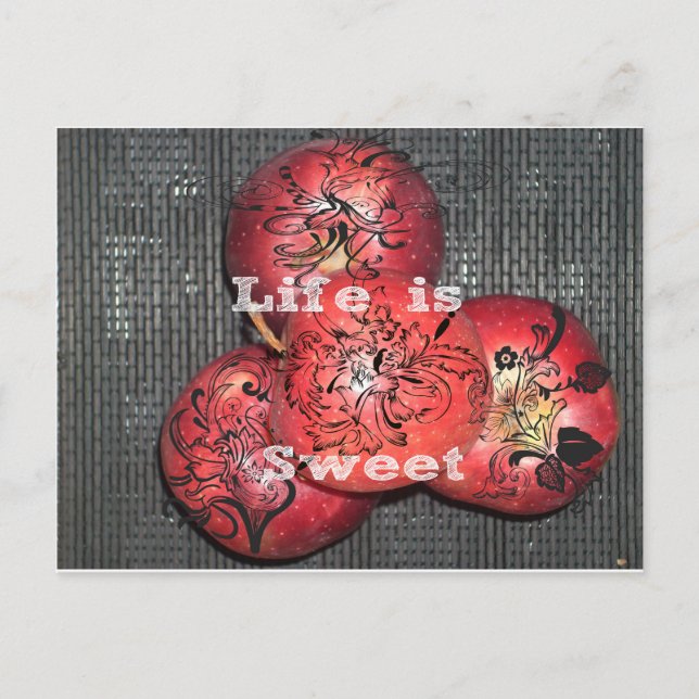 Carte Postale La vie est douce : Apple et Floral Motif Design (Devant)
