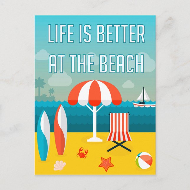 Carte Postale La vie est meilleure à la plage (Devant)