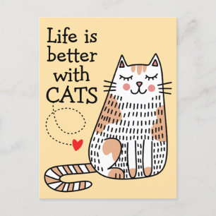 Carte Postale La vie est meilleure avec des chats Doodle