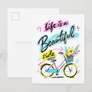 Carte Postale La vie est un beau voyage - Art de bicyclette