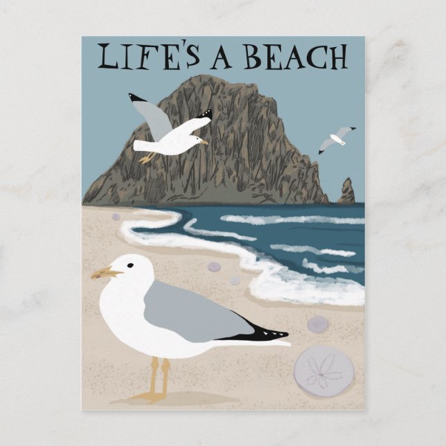 Carte Postale LA VIE EST UNE PLAGE Morro Rock Seagulls Californi (Devant)