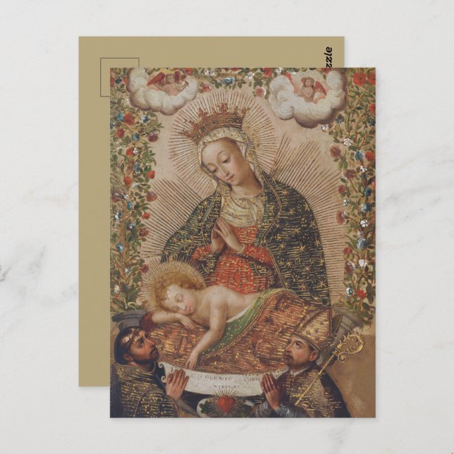 Carte Postale La Vierge adorant le Christ Enfant Noël (Devant / Derrière)