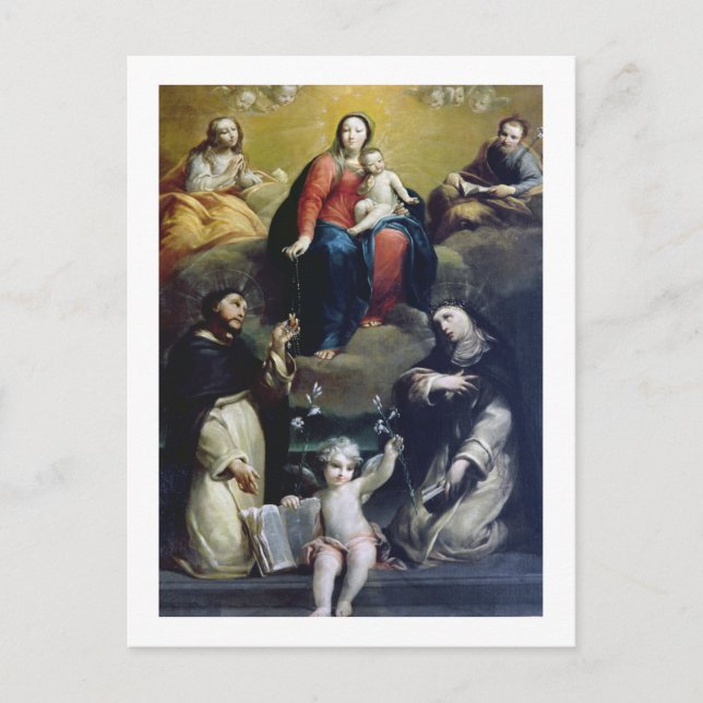 Carte Postale La Vierge du Rosaire avec SS Dominic, Catheri (Devant)