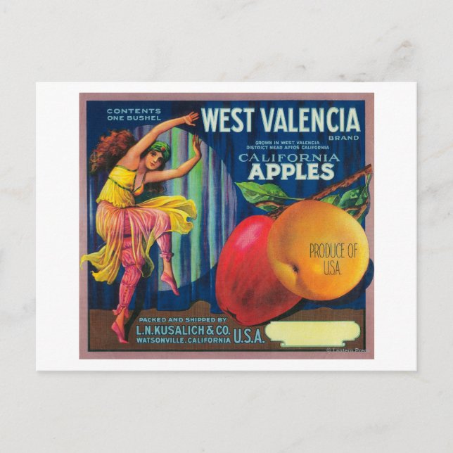 Carte Postale Label Apple Crate West ValenciaWatsonville, CA (Devant)