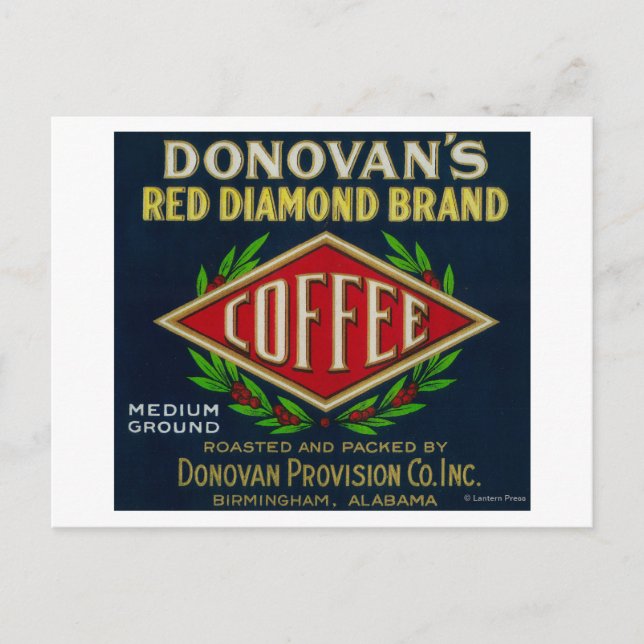 Carte Postale Label de café DonovanBirmingham, AL (Devant)