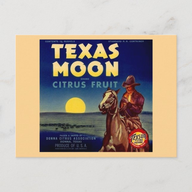 Carte Postale Label Texas Moon Citrus Fruit Crate (Devant)