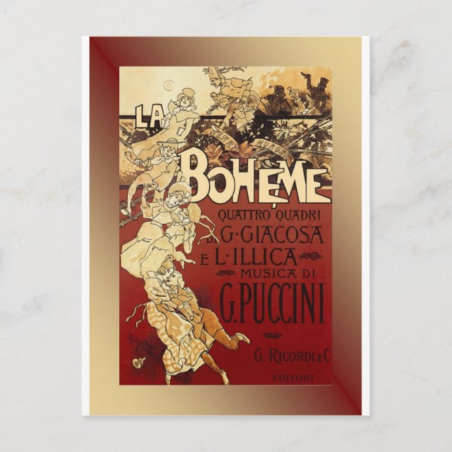 Carte Postale LaBoheme ~ Opéra Puccini 1896 avec Arrière - plan (Devant)
