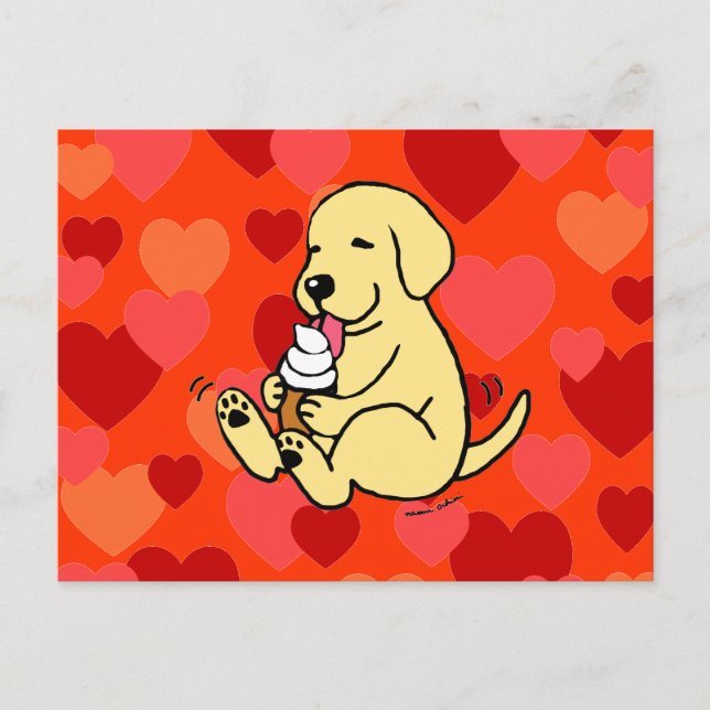 Carte Postale Laboratoire Jaune Lick Glace Cream avec Coeurs (Devant)