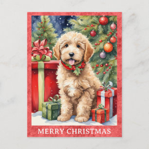 Carte Postale Labradoodé Joyeux Noël mignon Chien chiot