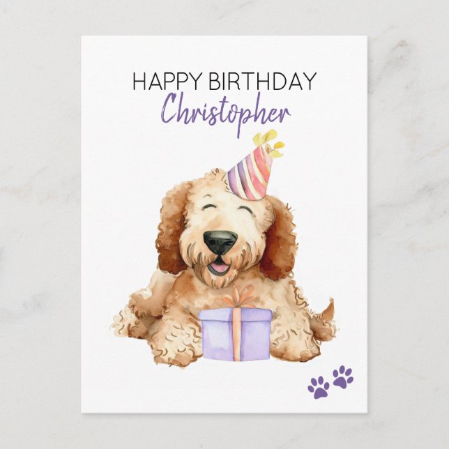 Carte Postale Labradoodle Chien Personnalisé Joyeux Anniversaire (Devant)