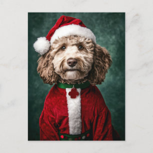 Carte Postale Labradoodle en tenue de Noël festive