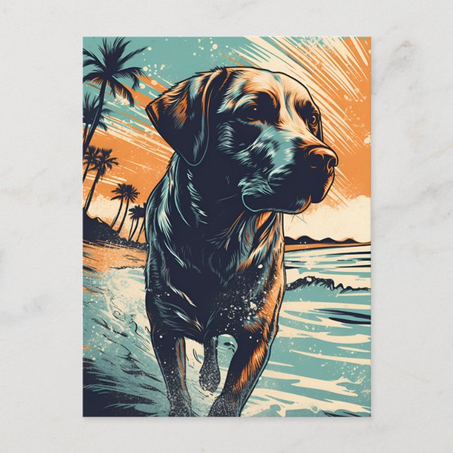 Carte Postale Labrador à la plage (Devant)