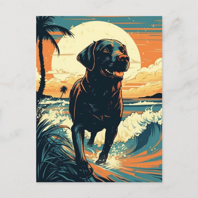 Carte Postale Labrador à la plage (Devant)