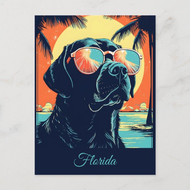 Carte Postale Labrador avec lunettes de soleil sur la plage Cust (Devant)