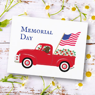 Carte Postale Labrador Chocolat Camion Rouge Jour du Souvenir