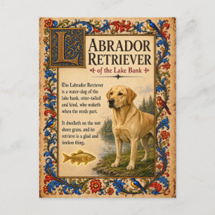 Carte Postale Labrador Retriever, Art du Bestiaire Médiéval