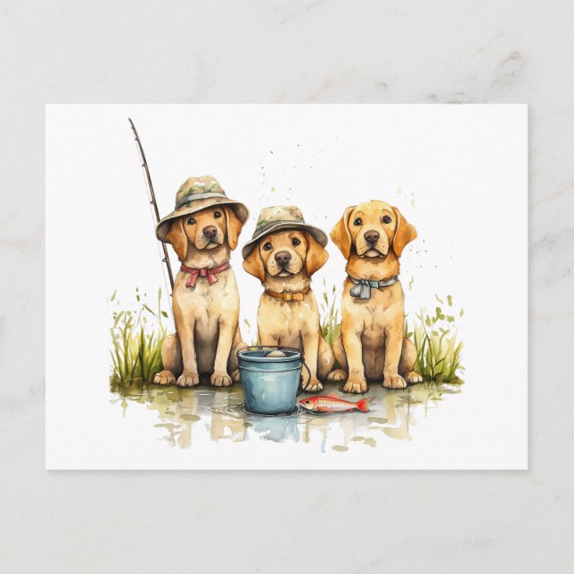 Carte Postale Labrador Retriever Dogs Fishing (Devant)