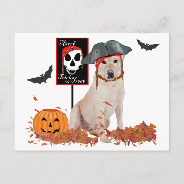 Carte Postale Labrador Retriever jaune Halloween (Devant)