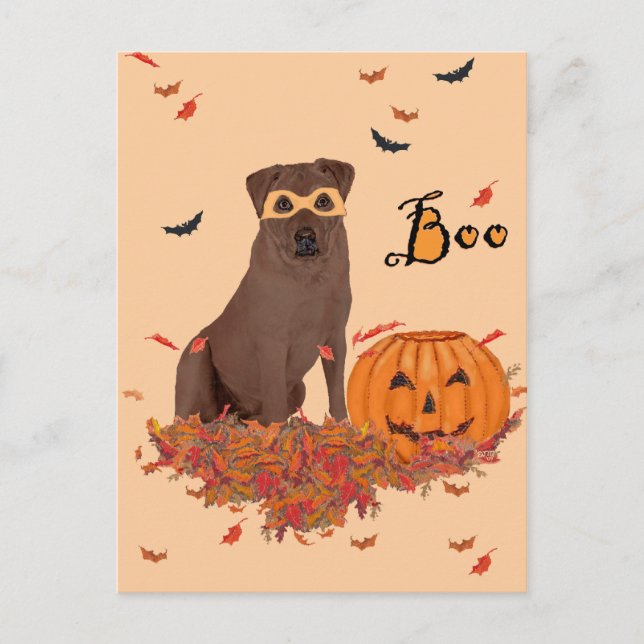 Carte Postale Labrador Retriever marron Halloween (Devant)