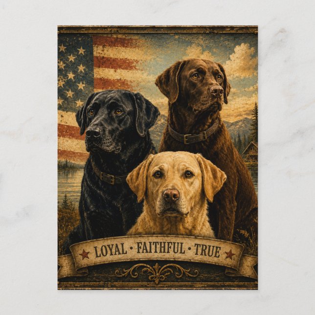 Carte Postale  Labrador Retriever Rustic American Flag  (Devant)