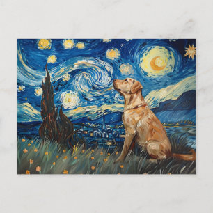 Carte Postale Labrador Retriever Yellow Lab Chien Starry Night