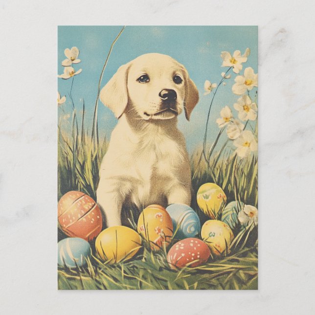 Carte Postale Labrador Vintage Pâques (Devant)