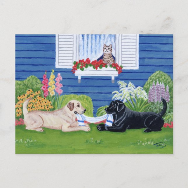 Carte Postale Labradors dans la peinture du jardin (Devant)