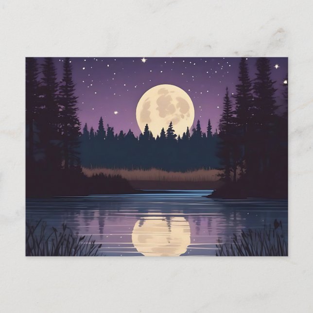 Carte Postale Lac au clair de lune nocturne (Devant)