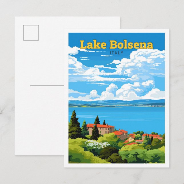 Carte Postale Lac Bolsena Italie Illustration Vintage Voyage (Devant / Derrière)