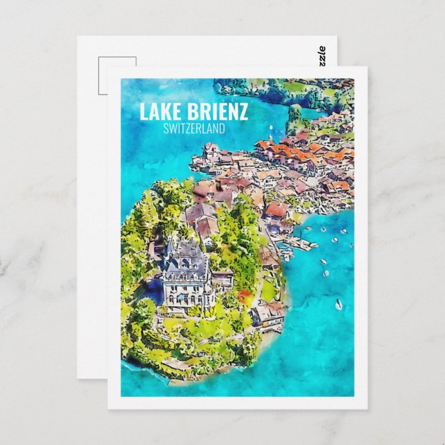 Carte Postale Lac Brienz Suisse Voyage Aquarelle Sketch (Devant / Derrière)