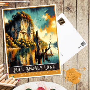 Carte Postale Lac Bull Shoals, Arkansas   Peinture Vintage