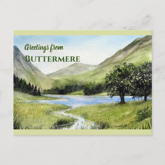 Carte Postale Lac Buttermere, Angleterre Aquarelle Peinture (Devant)