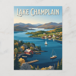 Carte Postale Lac Champlain Vermont Voilier Affiche Vintage
