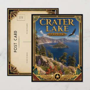 Carte Postale Lac Crater Oregon Art Déco Vintage de l'Âge d'Or