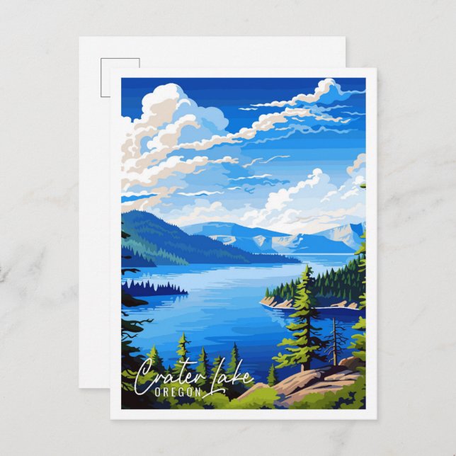Carte Postale Lac Crater Oregon États-Unis illustration de voyag (Devant / Derrière)