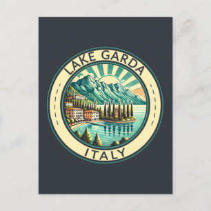 Carte Postale Lac de Garde Italie Illustration Badge d'Art Voyag