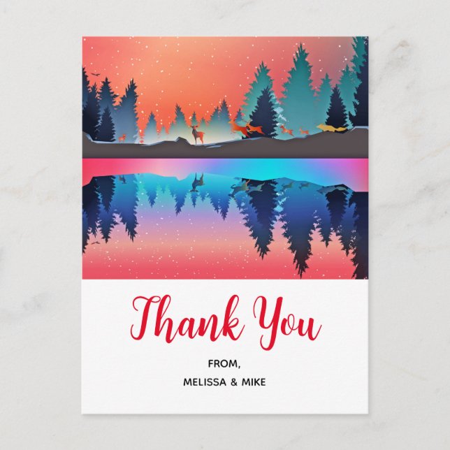 Carte Postale Lac d'hiver pittoresque avec Merci de cerfs (Devant)