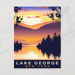 Carte Postale Lac George, NY, Coucher de soleil romantique, Voya
