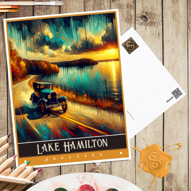 Carte Postale Lac Hamilton, Arkansas | Peinture Vintage (Créateur téléchargé)