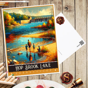 Carte Postale Lac Hop Brook, Connecticut Peinture Vintage