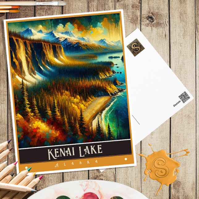 Carte Postale Lac Kenai, Alaska | Peinture Vintage (Créateur téléchargé)