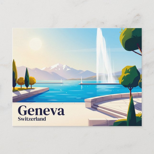 Carte Postale Lac Léman et Jet d'Eau Suisse (Devant)